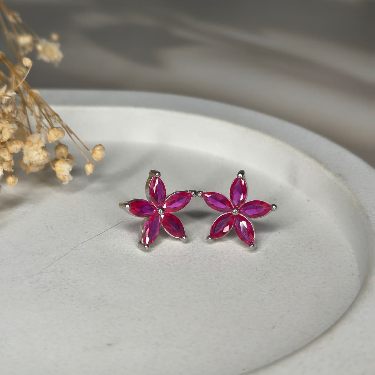 Silver Ruby Bloom Stud Earring