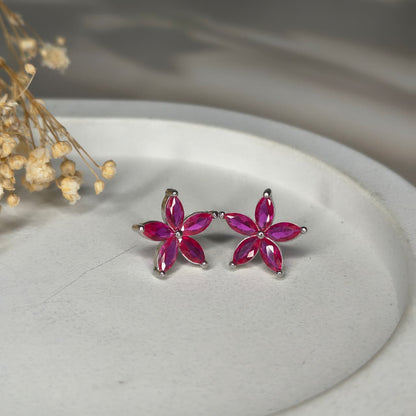 Silver Ruby Bloom Stud Earring