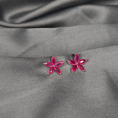 Silver Ruby Bloom Stud Earring