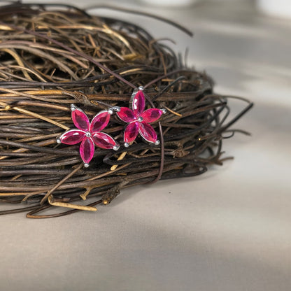 Silver Ruby Bloom Stud Earring