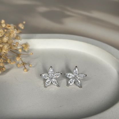 Silver White Bloom Stud Earring