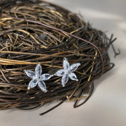 Silver White Bloom Stud Earring